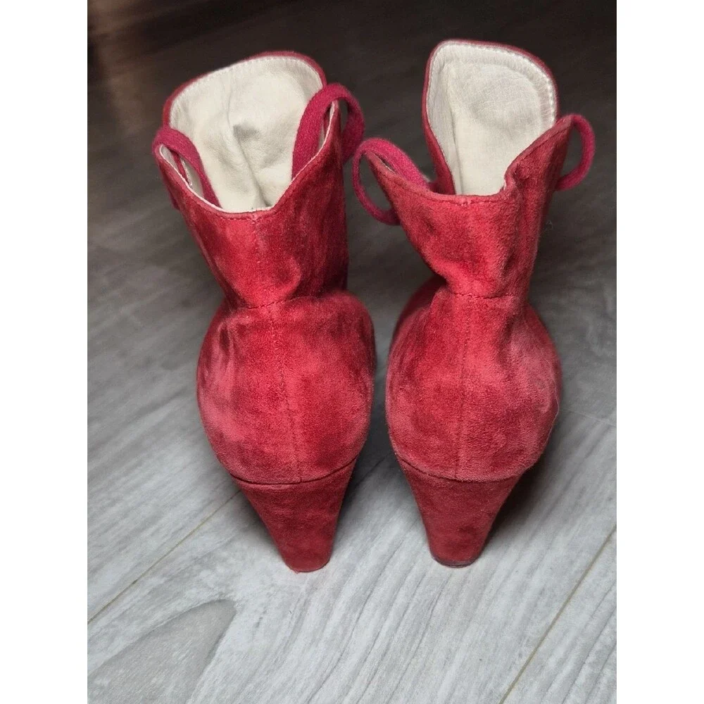 Didi Leather Red Suede Booties 39 Lace-Up Women's Ankle Boots